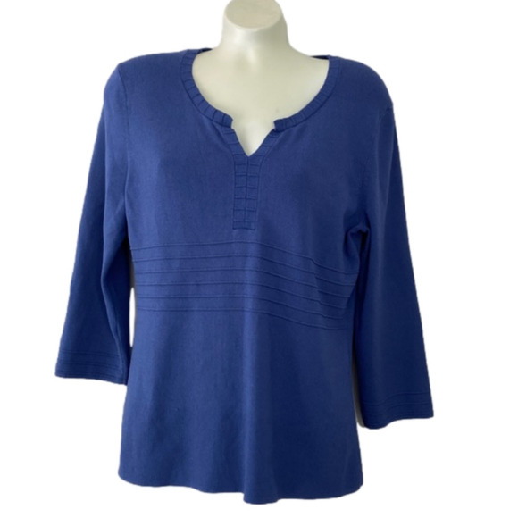 CABLE & Gauge Fine Knit Sweater Womens Large V Neckl8ne 3/4 Sleeves - Picture 1 of 11